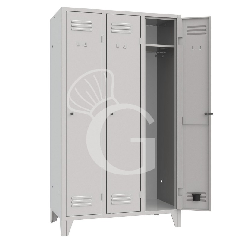 Armario vestuario monobloque con 3 puestos , 1020 x 500 x 1800 mm color estándar RAL 7035