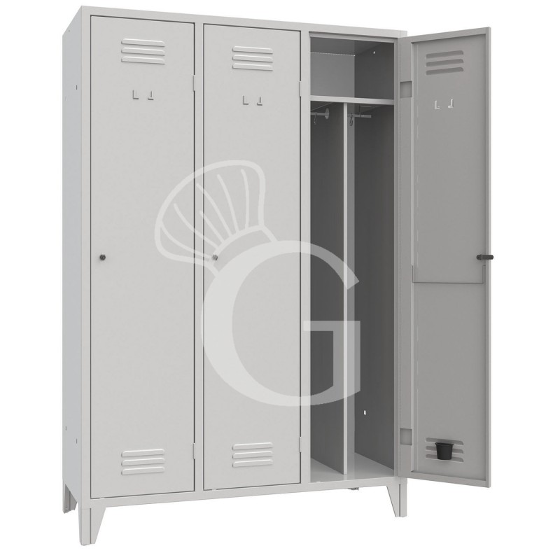 Armario vestuario monobloque con 3 puestos, división vertical,  color estándar RAL 7035