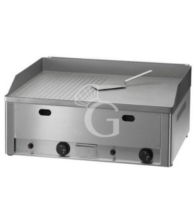 Fry top de gas de sobremesa, doble placa lisa y acanalada de acero arenado 8000 W