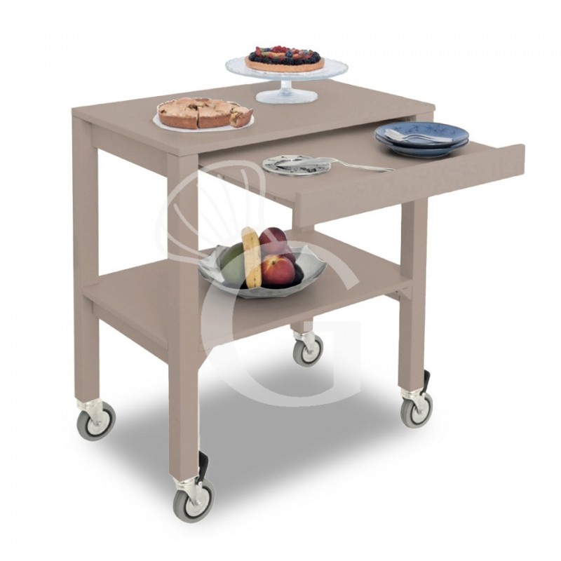 Carro de servicio de madera maciza con dimensiones : largo 700 mm x profundidad 450 mm x altura 840 mm.  Soporte extraible