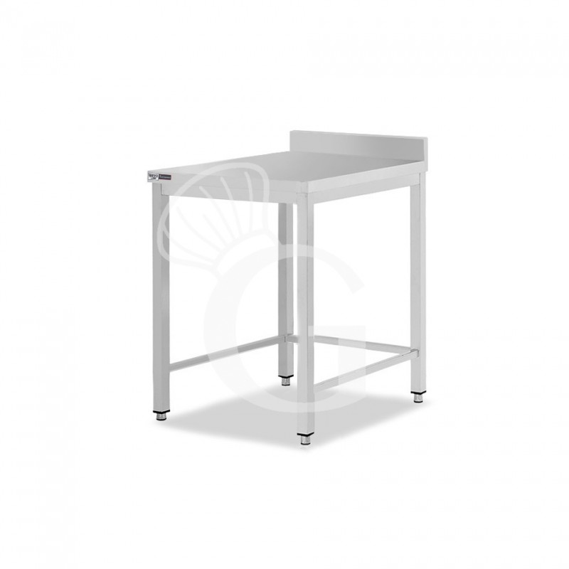 Mesa sencilla de acero inoxidable con peto y dimensiones de 500 mm de largo x 800 mm de profundidad x 965 mm de altura