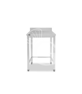 Mesa sencilla de acero inoxidable con peto y dimensiones de 500 mm de largo x 800 mm de profundidad x 965 mm de altura