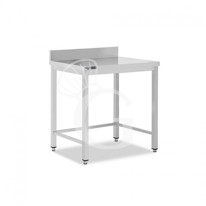 Mesa simple de acero inoxidable con peto trasero, L 800 mm x P 800 mm x A 965 mm