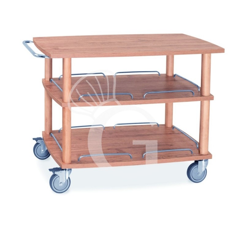 Carro de servicio de madera maciza con 3 estantes, dimensiones longitud 1100 mm x profundidad 560 mm x altura 870 mm