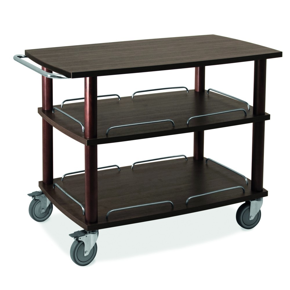 Carro de servicio de madera maciza con 3 estantes, dimensiones longitud 1100 mm x profundidad 560 mm x altura 870 mm