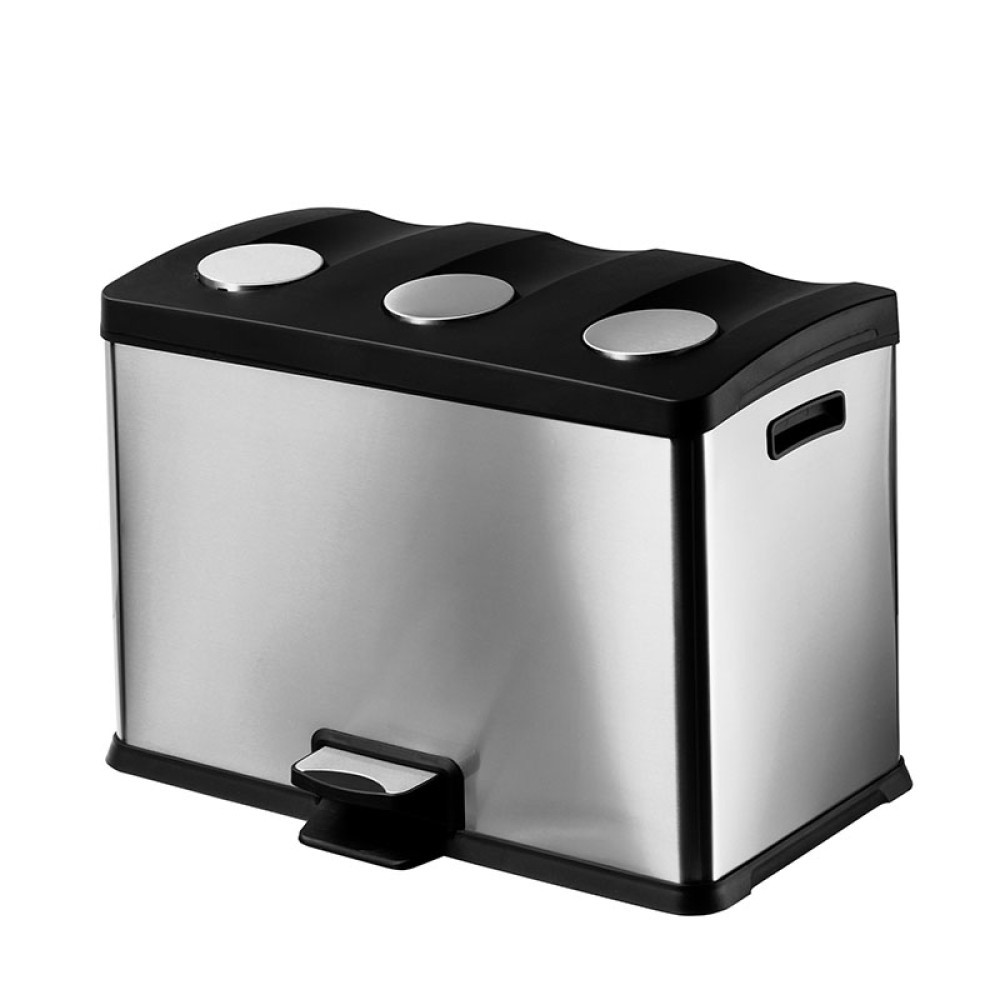 Papelera en acero inoxidable para recogida selectiva 3 compartimentos de 12 L