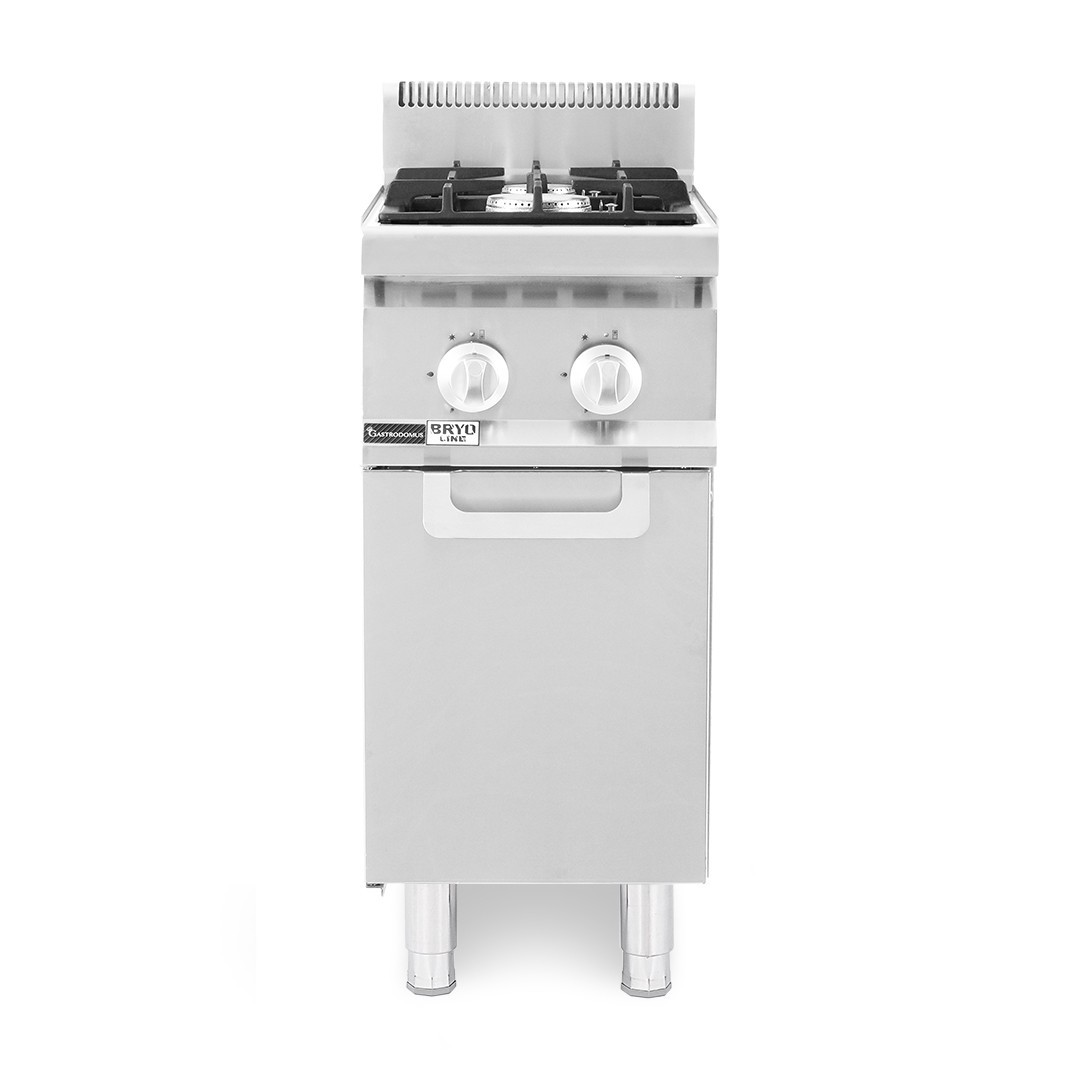 Cocina profesional a gas de 2 fuegos con armario cerrado, profundidad 700 mm