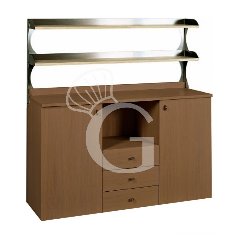 Mueble alto de servicio doble compuesto por 2 puertas, 3 cajones, compartimento interior y 2 estantes