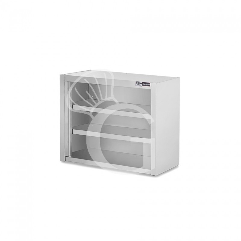 Estantería de pared acero inoxidable sin puertas con 2 estantes, L 600 mm x P 400 mm x H 800 mm