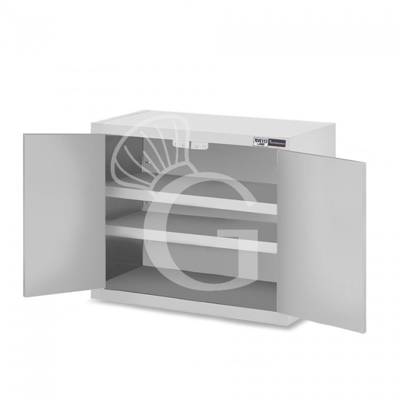 Armario de pared de acero inoxidable con 2 puertas batientes y 1 estante, L 1200 mm x P 400 mm x A 800 mm