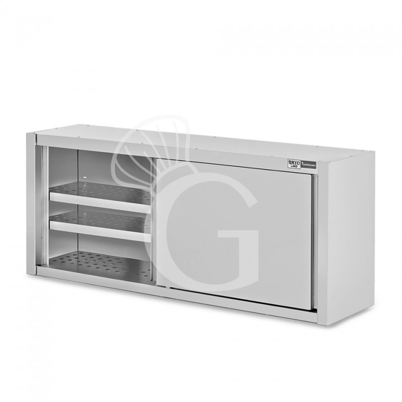 Armario de pared de acero inoxidable con escurridor, puertas correderas, 1 estante perforado, L 1400 mm x P 400 mm x A 800 mm