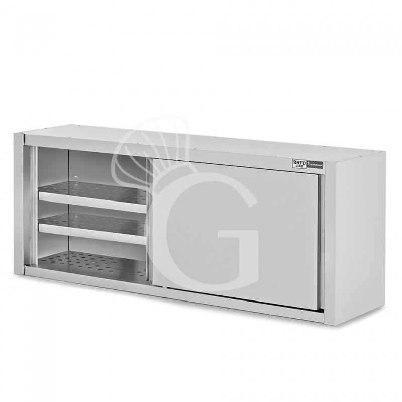 Armario de pared inox con escurridor, 2 puertas correderas, 1 estante perforado, L 1600 mm x P 400 mm x A 800 mm