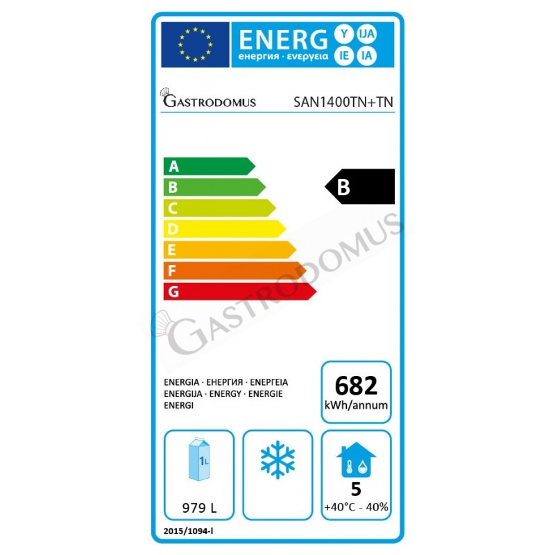 Armario refrigerado ventilado TN + TN 2 puertas 0°C/+10°C 1400 LT clase de eficiencia energética G