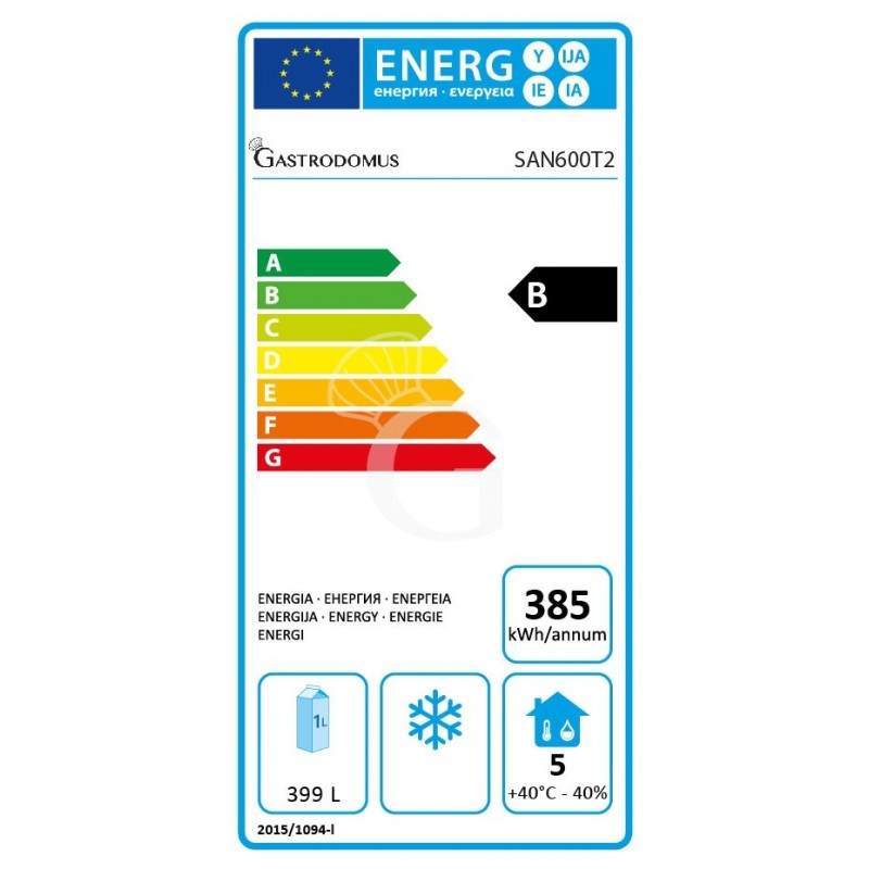Armario refrigerado ventilado de acero inoxidable, 600 litros y -2°C/+10°C, clase de energía G