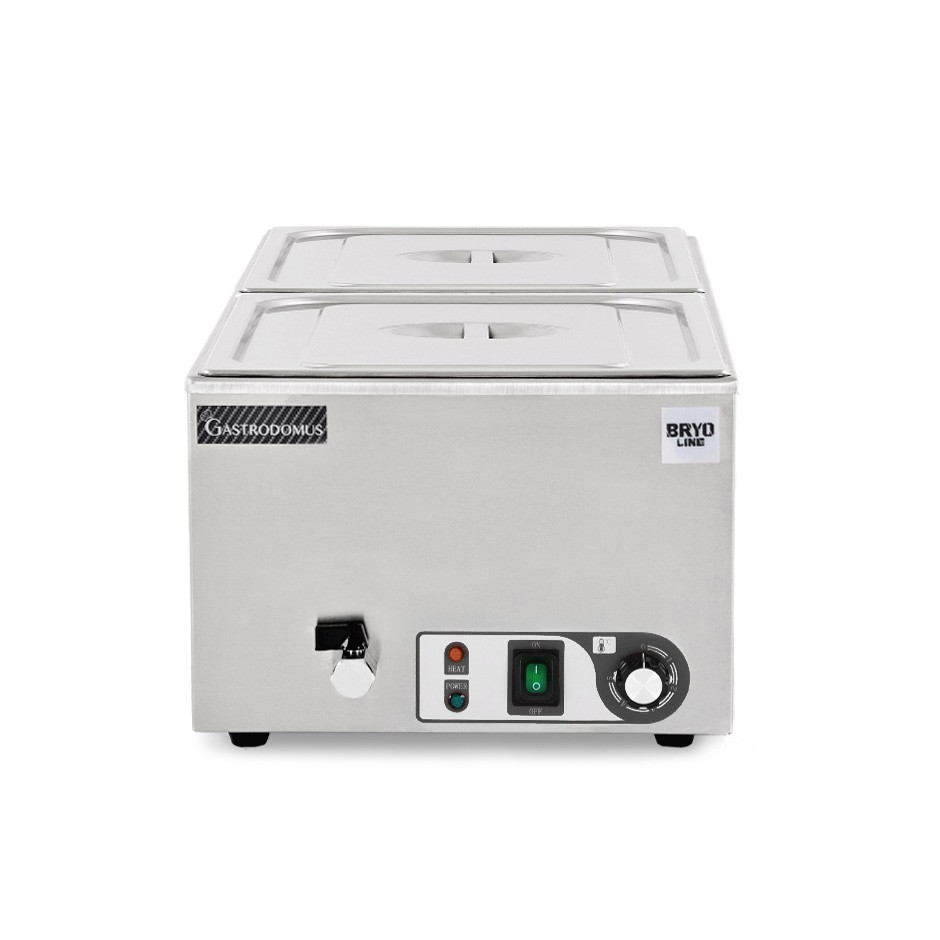 Mesa caliente de mostrador con 2 cubetas GN1/2 de 150 mm de altura y tapas incluidas