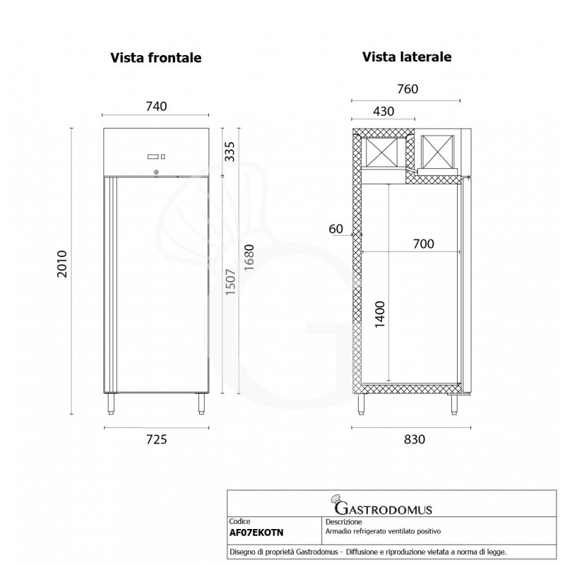 Armario refrigerado positivo ventilado -2 °C/+8 °C - 650 litros - clase energética D