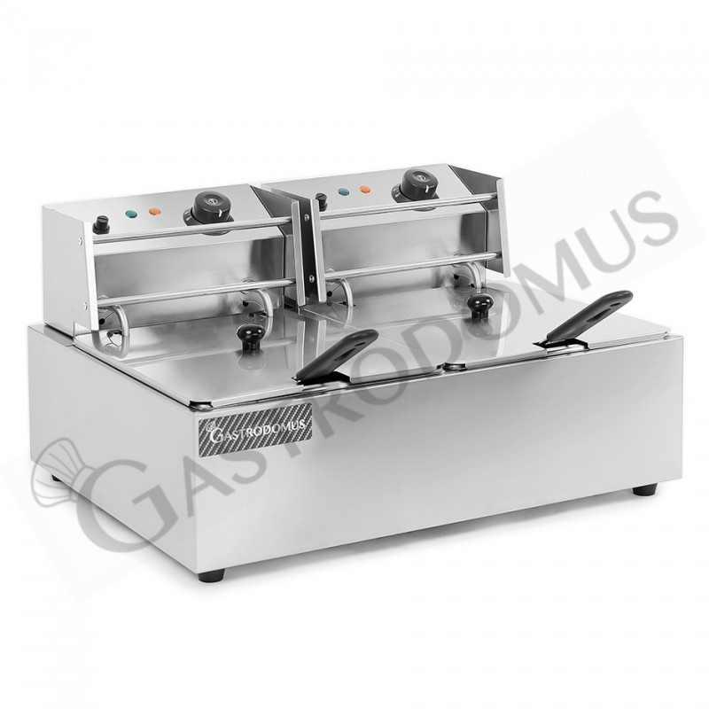 Freidora para bar eléctrica de sobremesa - 2 cubas - capacidad 6+6 LT - 2,5+2,5 kW