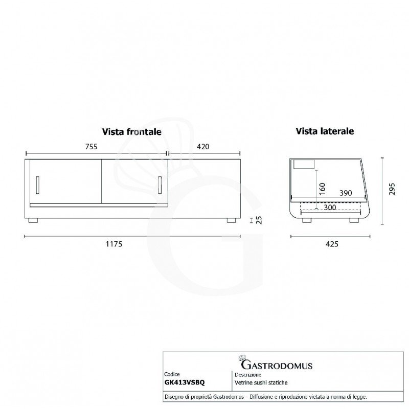 Vitrina sushi 4 cubetas GN1/3 190 W L 1175 mm x P 425 mm x H 295 mm