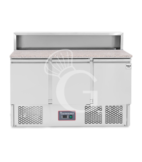 Mesa fria para ensaladas 3 puertas, temperatura +2°C/+8°C, encimera de granito