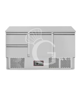 Mesa fría refrigerada con 2 puertas y 2 cajones, temperatura +2 °C/+8 °C, encimera de acero inoxidable