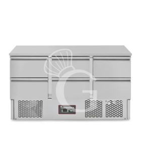 Mesa fría refrigerada 6 cajones, temperatura +2°C/+8°C, encimera de acero inoxidable