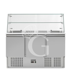 Mesa fría para ensaladas GN1/1, para 4 cubetas con 3 puertas y vitrina