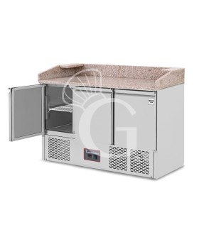 Mesa fría de refrigeración estática preparada para 6 cubetas GN 1/4 con 3 puertas