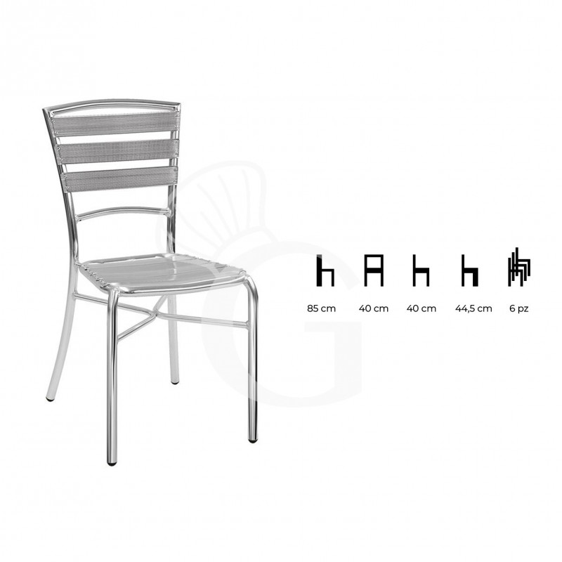 Silla Next con estructura, asiento y respaldo de aluminio anodizado y soldado