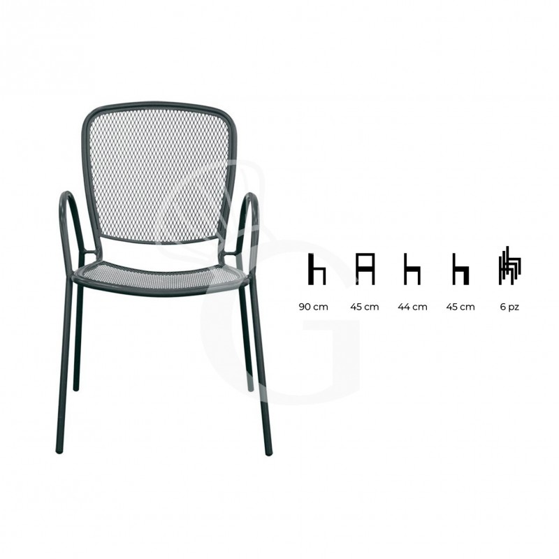 Silla Net con estructura, asiento y respaldo de metal barnizado