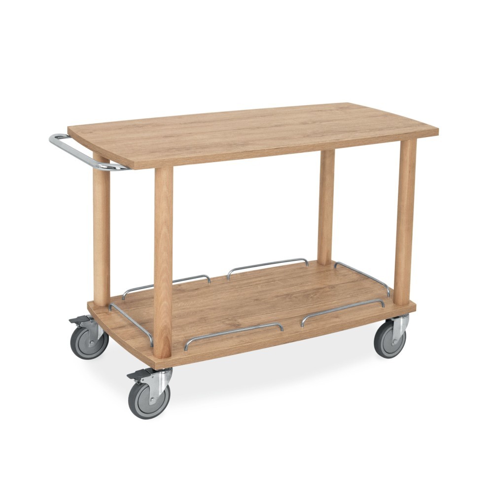Carro de servicio de madera maciza con 2 estantes, dimensiones longitud 1100 mm x profundidad 560 mm x altura 810 mm