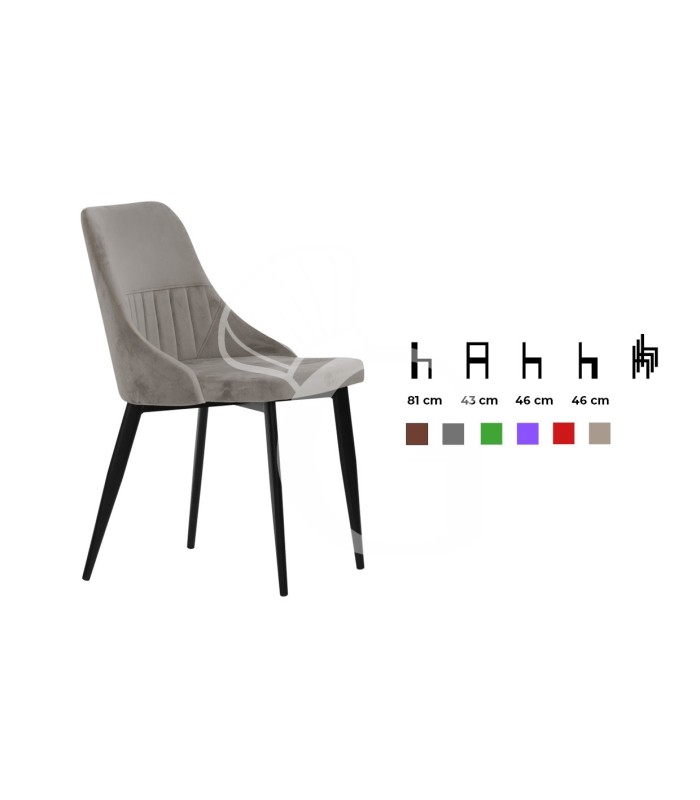 Silla Sophie con estructura de metal pintado y revestimiento de terciopelo