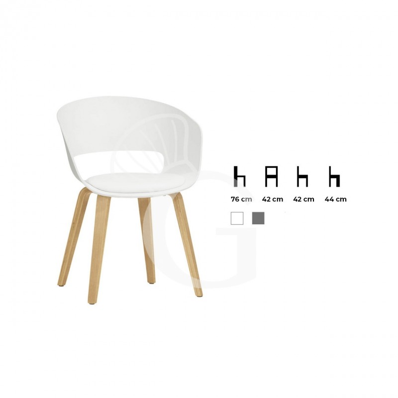 Silla Zeta con estructura de madera, carcasa de polipropileno y cojín de cuero sintético