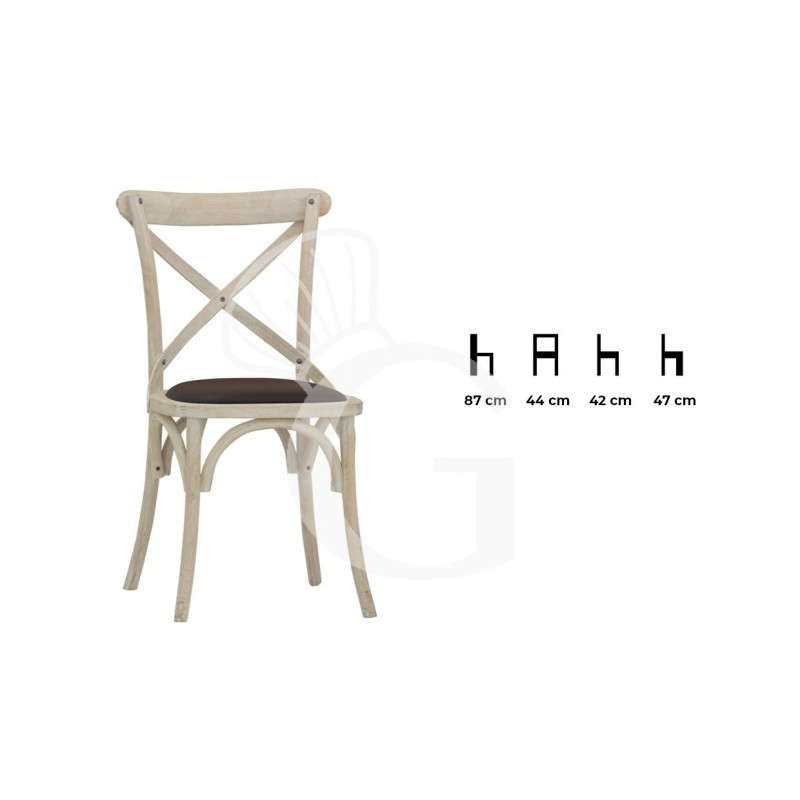 Silla Rwanda con estructura de madera con efecto antiguo y asiento de piel sintética