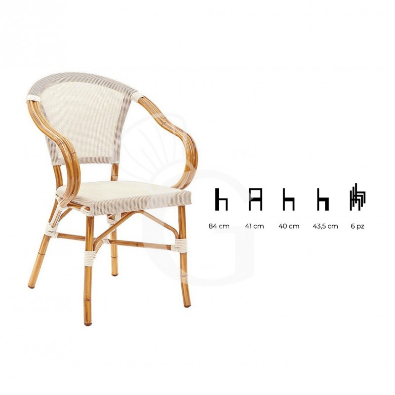 Silla Romance con estructura de aluminio barnizado en bambú, asiento y respaldo en textilene