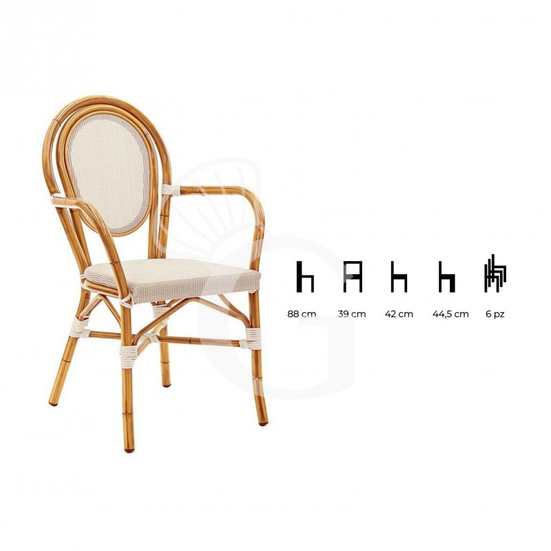Silla Love con estructura de aluminio barnizado y bambú, asiento y respaldo recubiertos de textilene