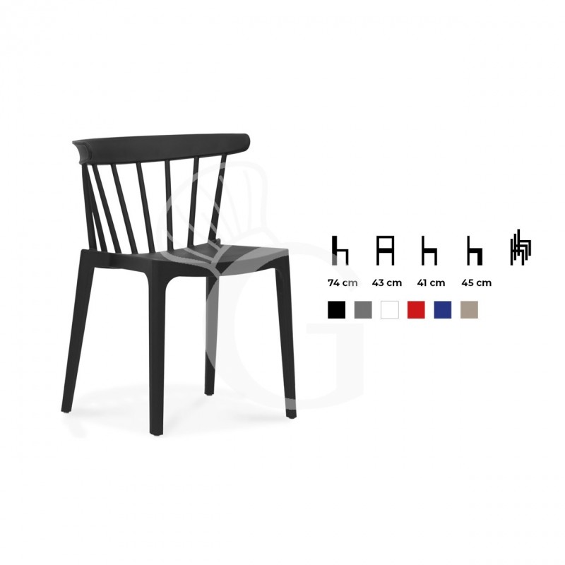 Silla con estructura, asiento y respaldo en polipropileno