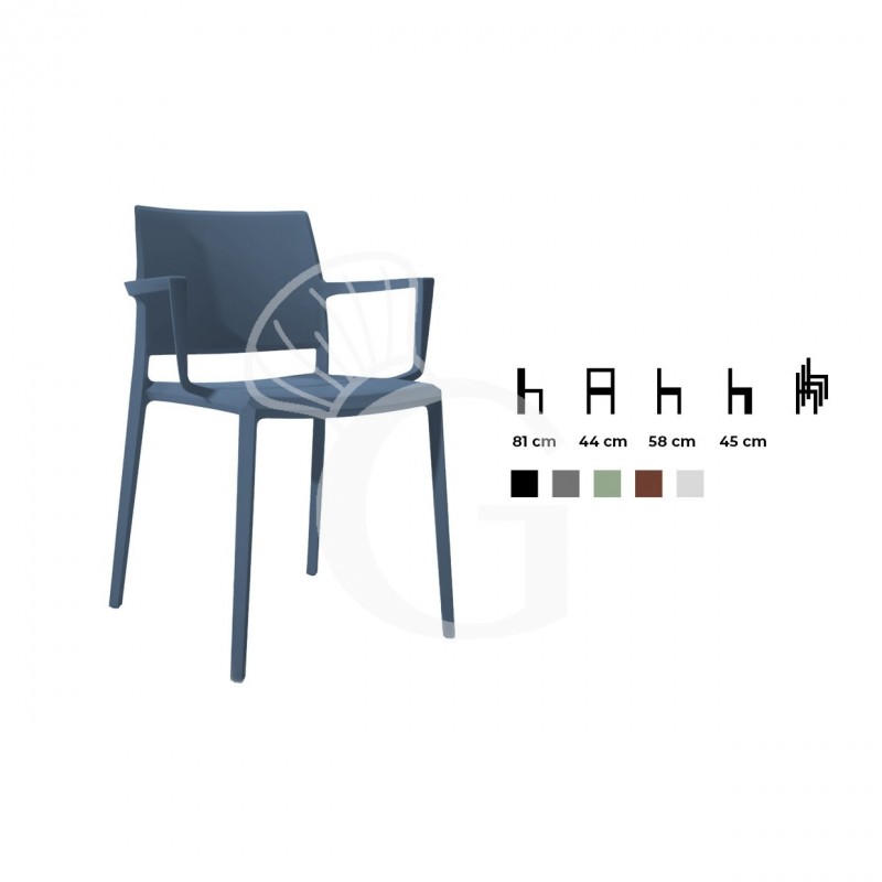 Silla con estructura, asiento y respaldo en polipropileno apilable