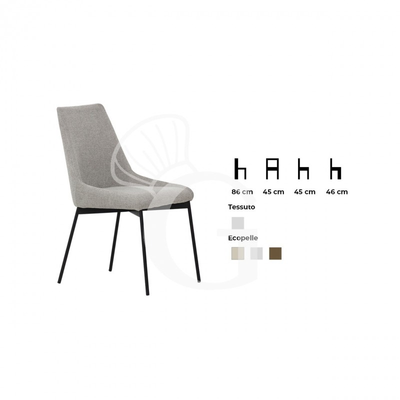 Silla con estructura de metal pintado y tapizado en tejido o ecopiel