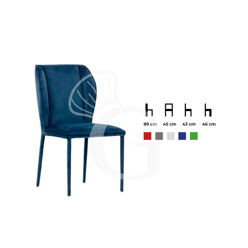 Silla con estructura de metal, asiento y respaldo acolchados y tapizado en terciopelo