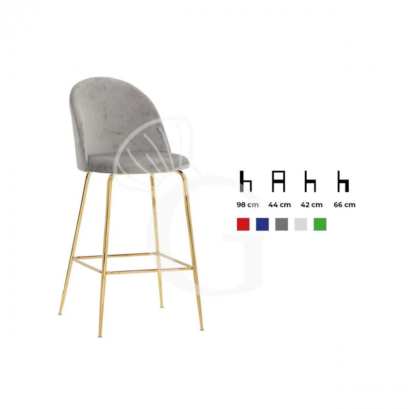 Taburete Edward con estructura de metal latonado y tapicería de terciopelo