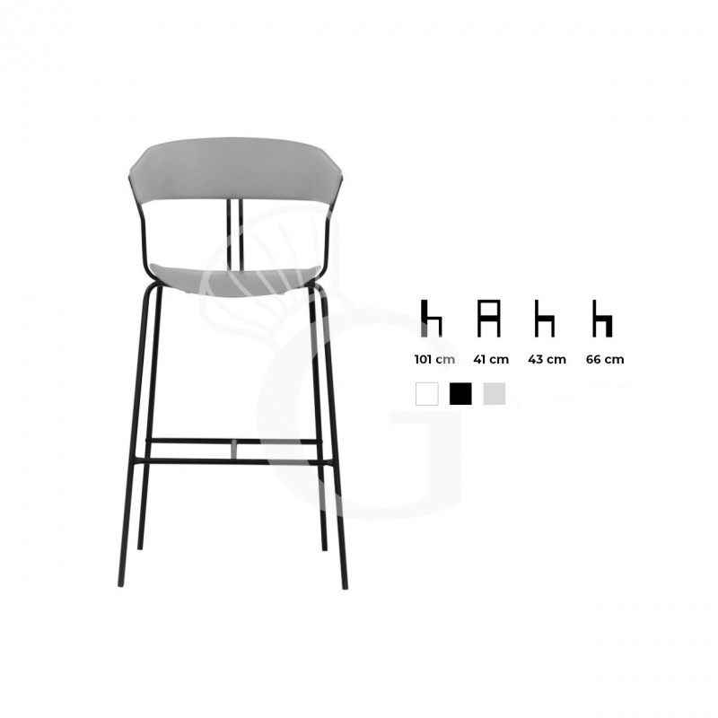 Taburete con estructura de metal pintado y asiento en polipropileno