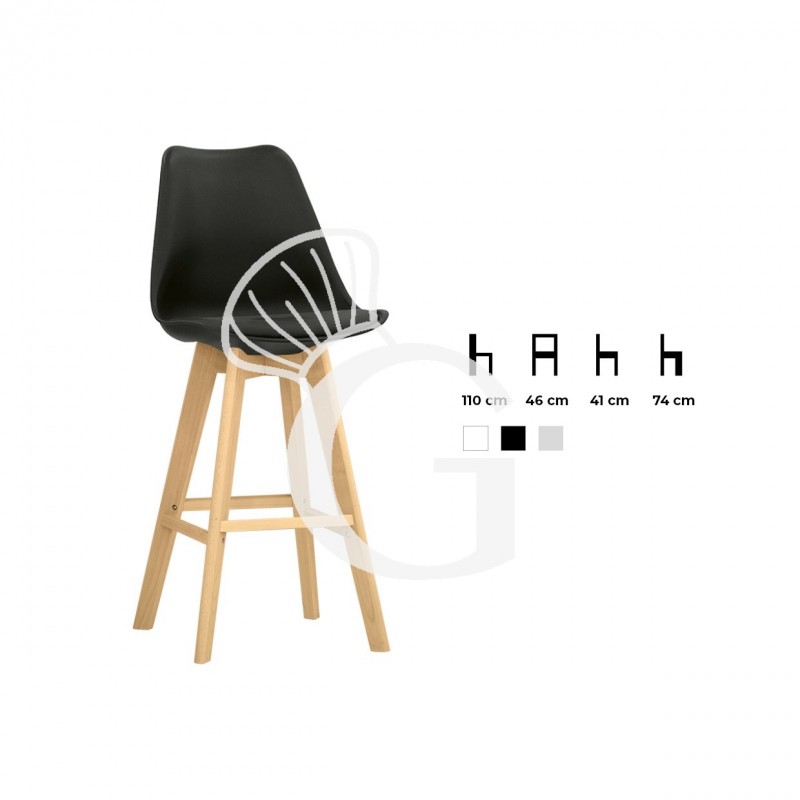 Taburete Ghibli con estructura de roble, carcasa de polipropileno y asiento de cuero sintético