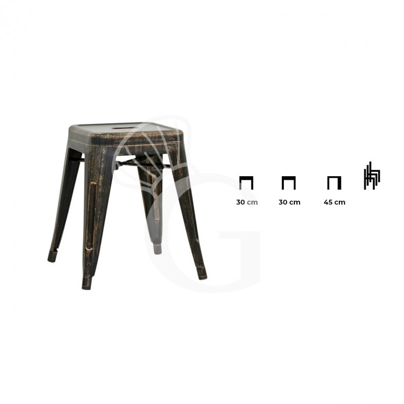 Taburete Hole con estructura y asiento de metal pintado con efecto antiguo