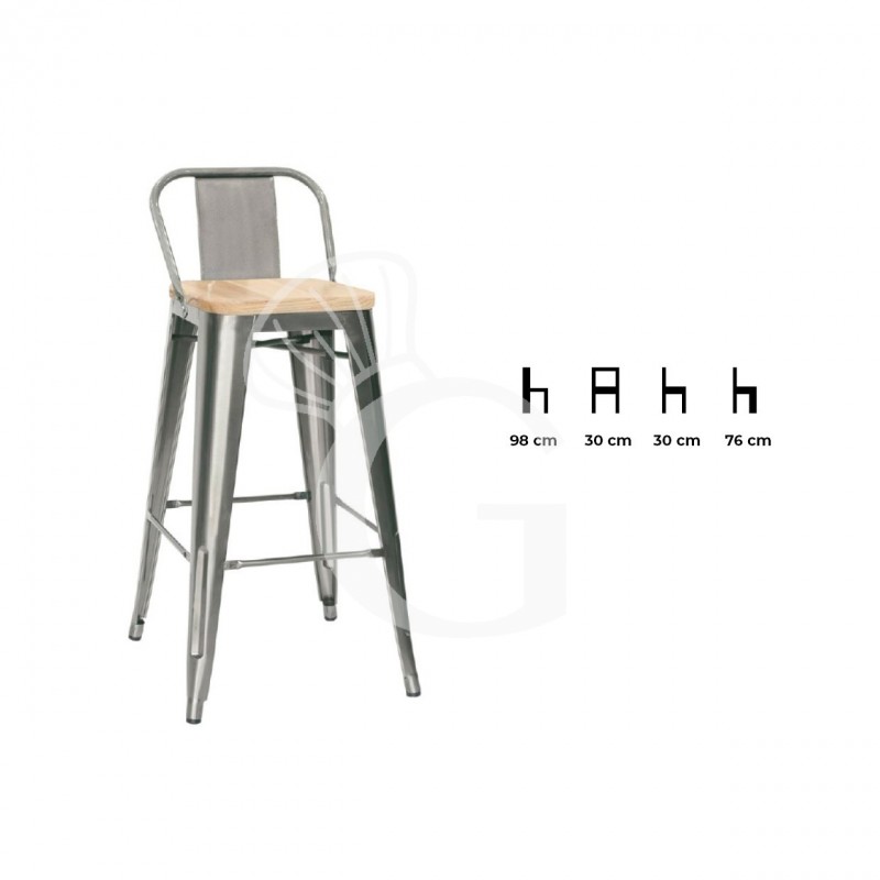 Taburete Brera con estructura y respaldo de metal pintado y asiento de madera