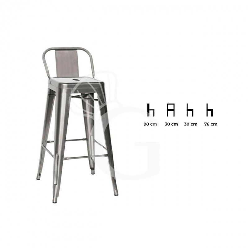 Taburete Zac con estructura, asiento y respaldo de metal pintado