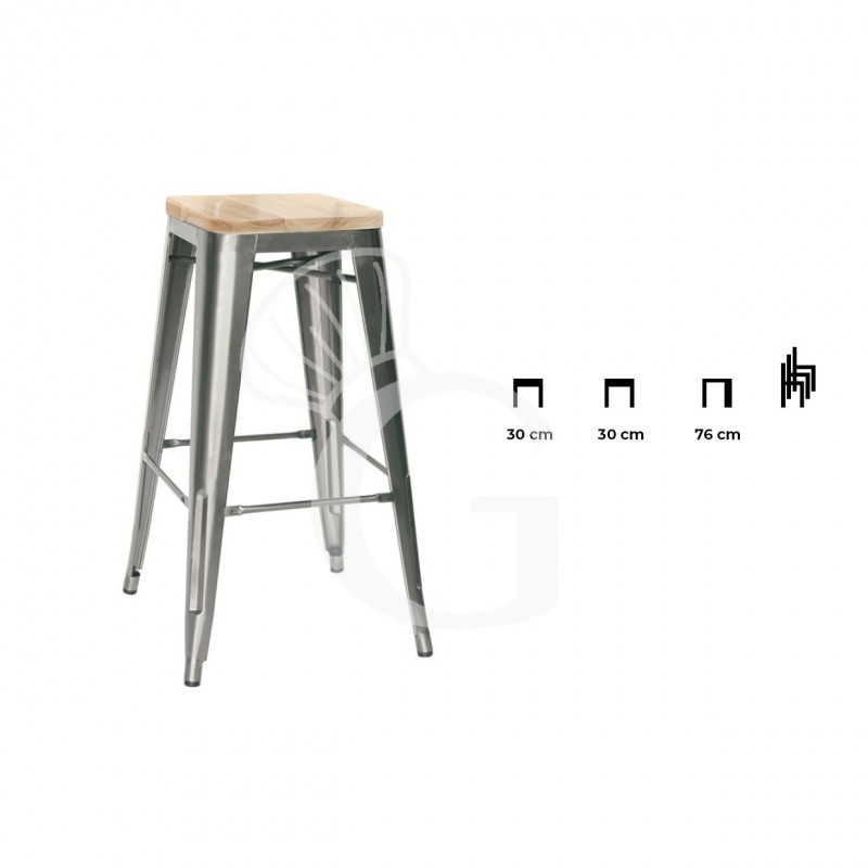 Taburete Cruise con estructura de metal pintado y asiento de madera