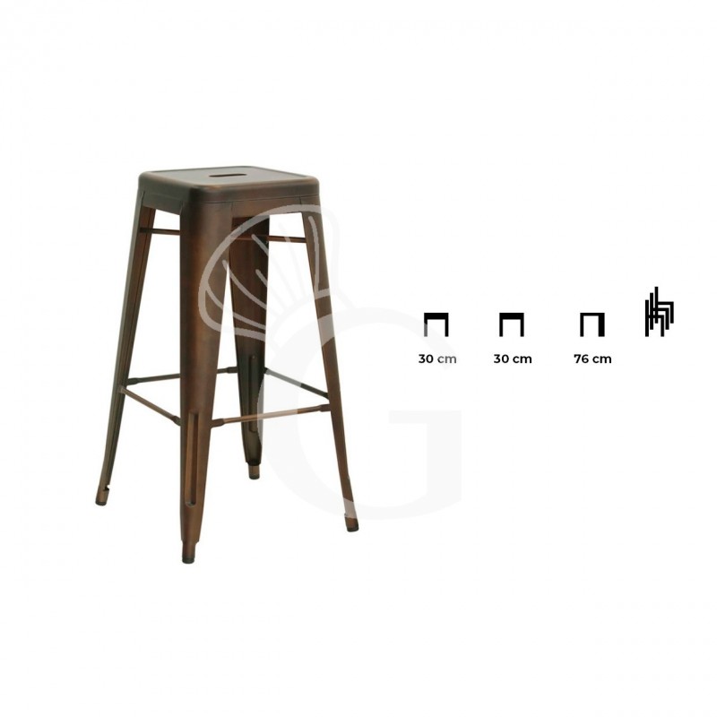 Taburete Rifle con estructura y asiento en metal pintado efecto gris mate