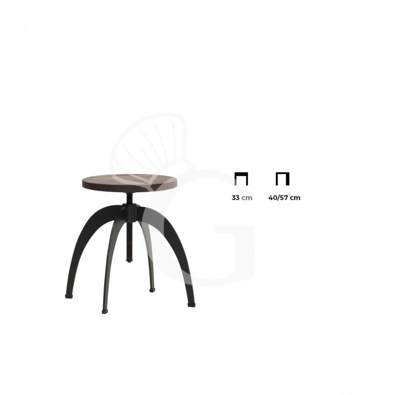 Taburete Eleni con estructura de metal pintado y asiento de madera ajustable
