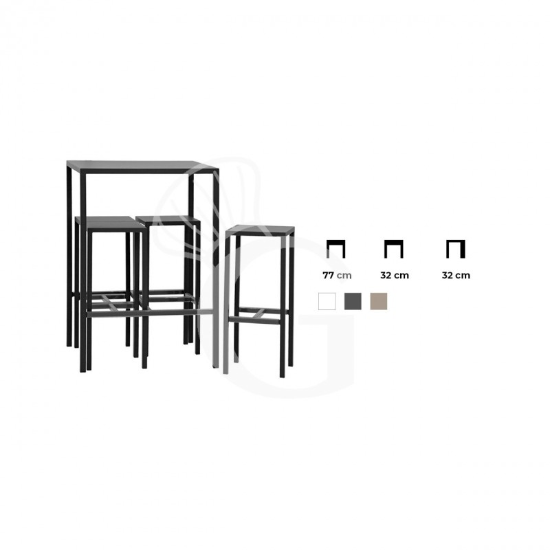 Juego Giglio de exterior, 1 mesa y 4 banquetas de metal pintado