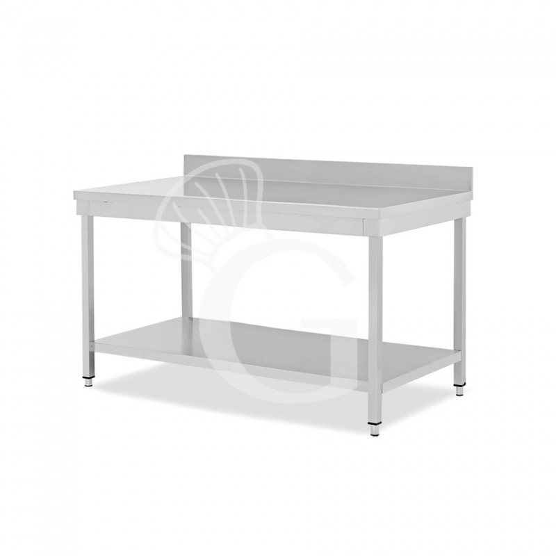 Mesa de acero inoxidable con estante inferior y peto L 1900 mm x P 800 mm x A 950 mm